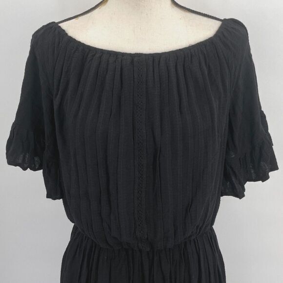 Talulah Mini Dress M Black Peasant Flutter Sleeves Elastic Shoulders Ruffle Hem - Picture 3 of 12